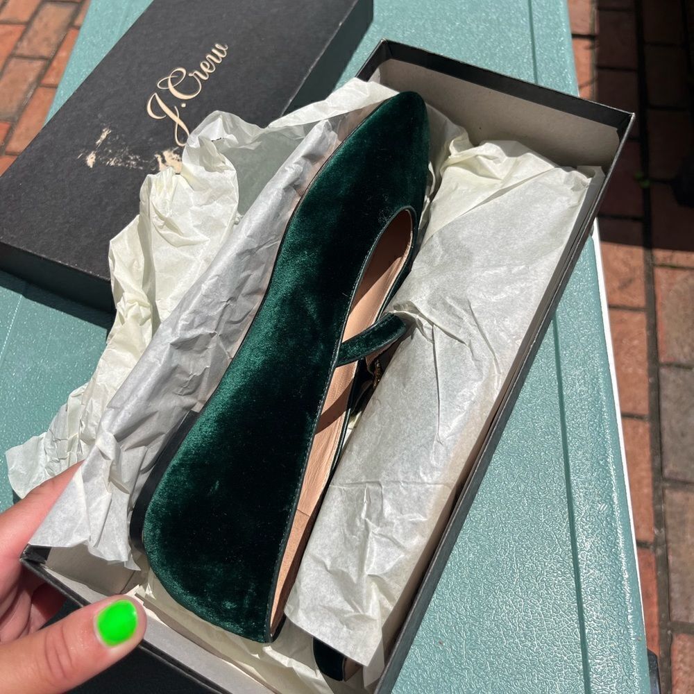 J Crew Anya Mary Jane Flats in Emerald Velvet NIB - Picture 5 of 9
